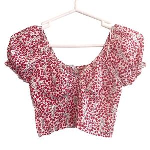 Polly Womens Cherry Print Off Shoulder Summer Casual Chic Crop Top Red Size 4